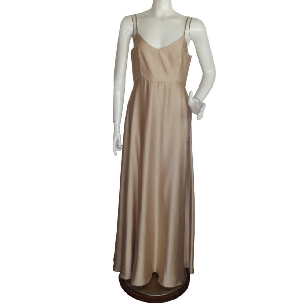 SHOW ME YOUR MUMU Maxi Dress, M, Beige, Spaghetti Straps, Side Zipper, SMYM